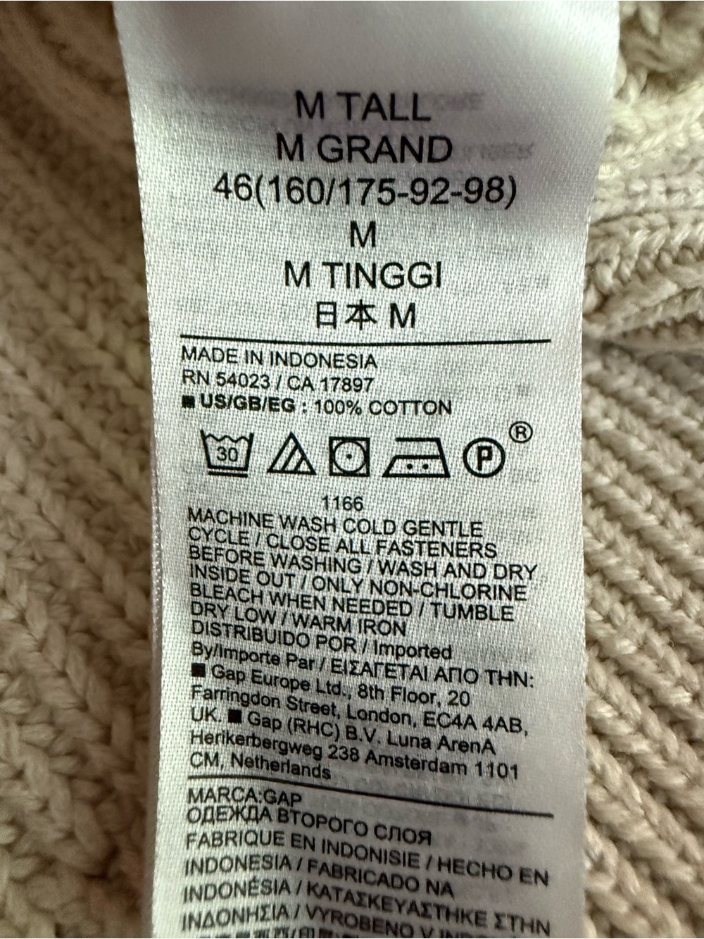 TALL GAP 100% Cotton Chunky Knit V-Neck Button Cardigan Sweater size M Tall - Picture 6 of 7